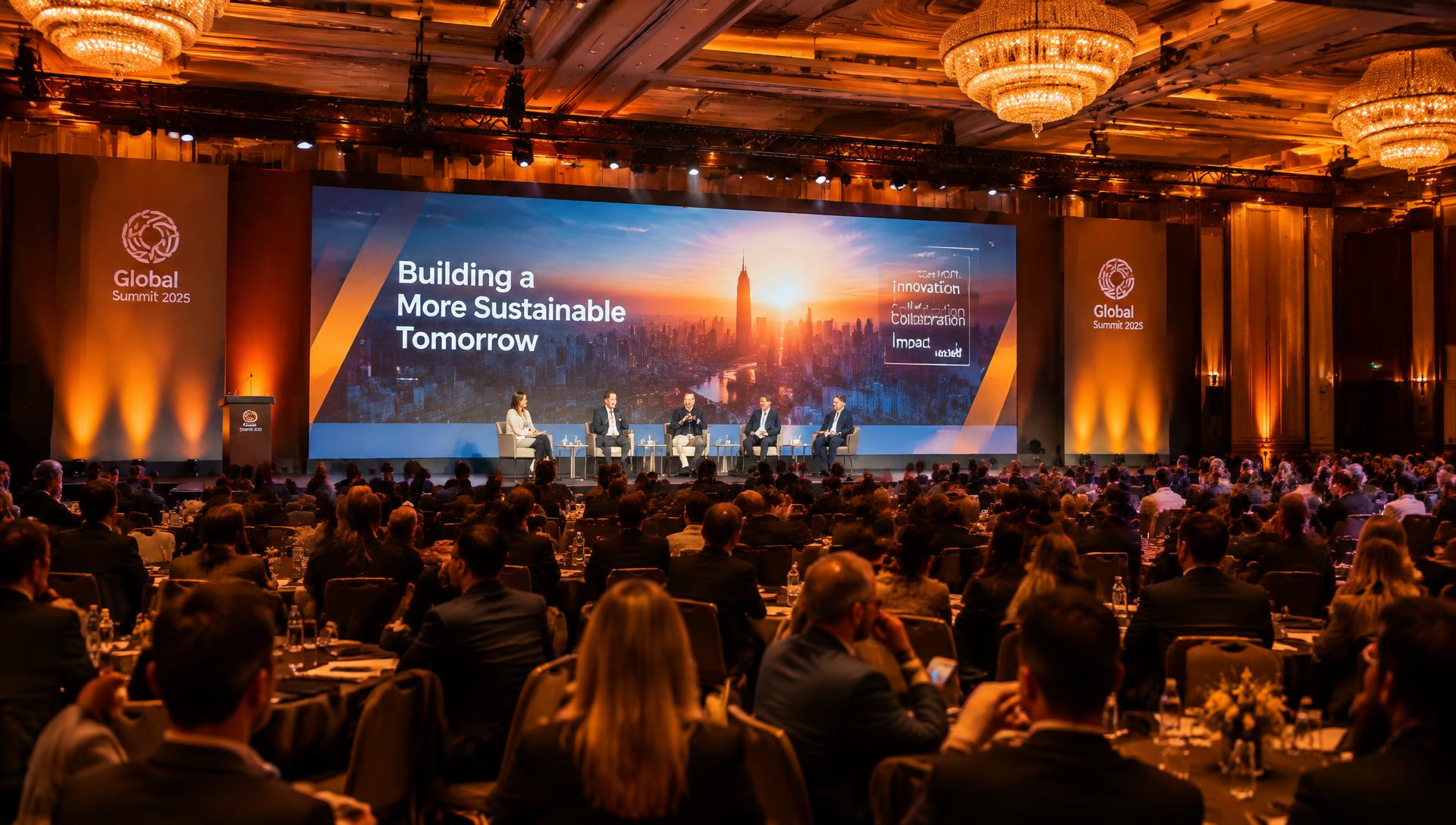 Corporate conference in a hotel ballroom
